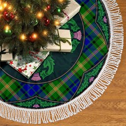 ScotsTee Shop Scottish Maitland Clan Scottish Thistle Flower Round Leaf Tartan Christmas Tree Skirt