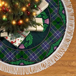 ScotsTee Shop Scottish Wishart Hunting Modern Clan Scottish Thistle Flower Round Leaf Tartan Christmas Tree Skirt