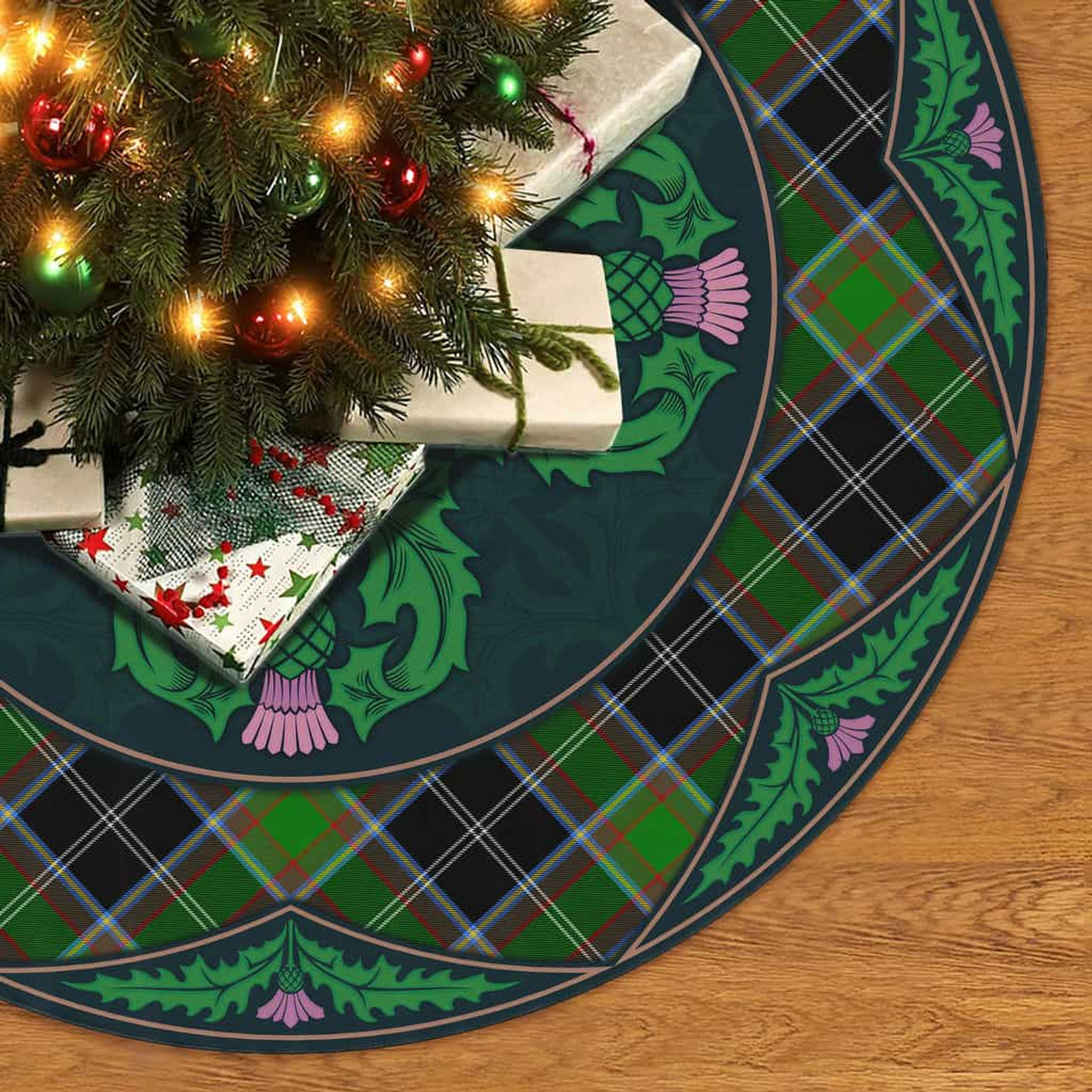 ScotsTee Shop Scottish Webster Clan Scottish Thistle Flower Round Leaf Tartan Christmas Tree Skirt