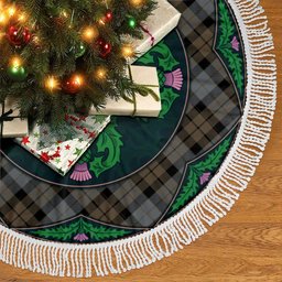 ScotsTee Shop Scottish MacKay Weathered Clan Scottish Thistle Flower Round Leaf Tartan Christmas Tree Skirt
