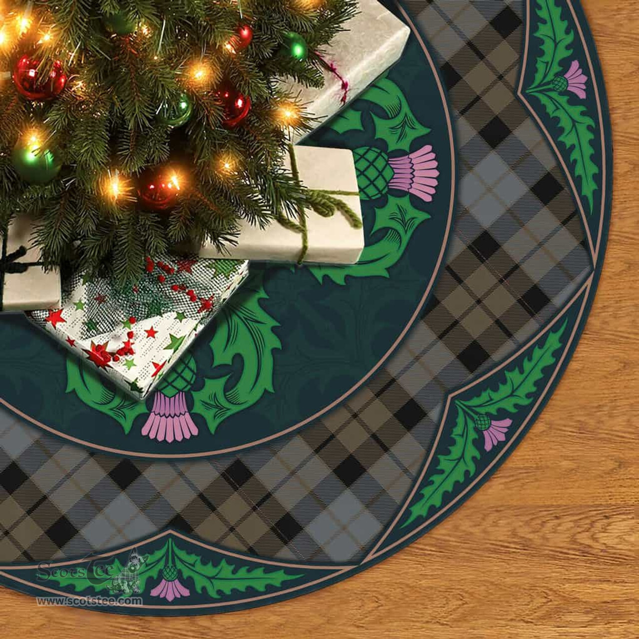 ScotsTee Shop Scottish MacKay Weathered Clan Scottish Thistle Flower Round Leaf Tartan Christmas Tree Skirt