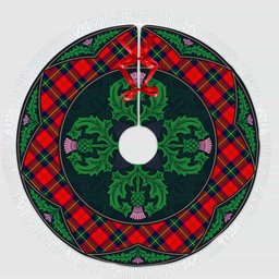 ScotsTee Shop Scottish Ruthven Modern Clan Scottish Thistle Flower Round Leaf Tartan Christmas Tree Skirt