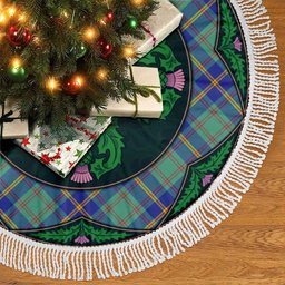 ScotsTee Shop Scottish US Marine Clan Scottish Thistle Flower Round Leaf Tartan Christmas Tree Skirt