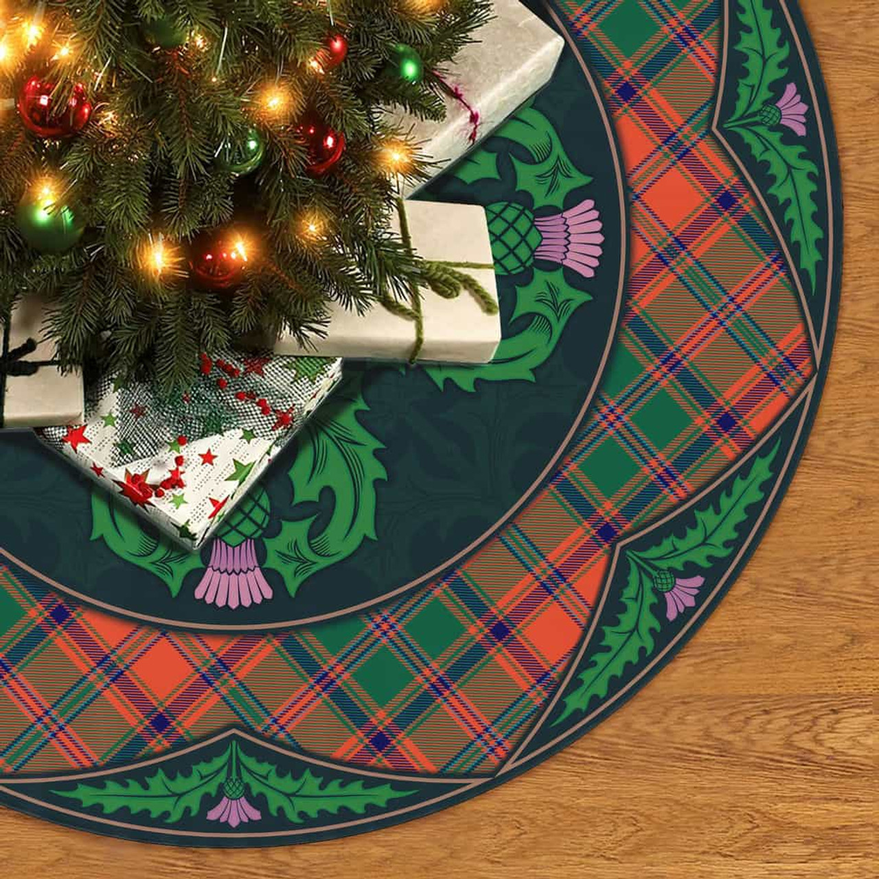 ScotsTee Shop Scottish Stewart of Appin Ancient Clan Scottish Thistle Flower Round Leaf Tartan Christmas Tree Skirt
