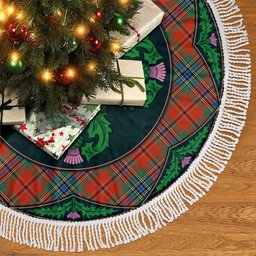 ScotsTee Shop Scottish MacLean of Duart Ancient Clan Scottish Thistle Flower Round Leaf Tartan Christmas Tree Skirt