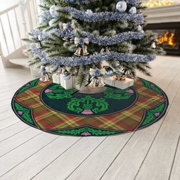 ScotsTee Shop Scottish MacMillan Old Weathered Clan Scottish Thistle Flower Round Leaf Tartan Christmas Tree Skirt