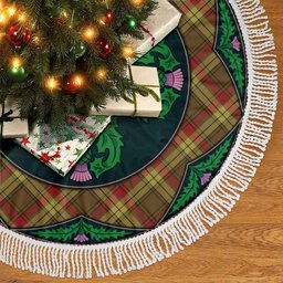 ScotsTee Shop Scottish MacMillan Old Weathered Clan Scottish Thistle Flower Round Leaf Tartan Christmas Tree Skirt