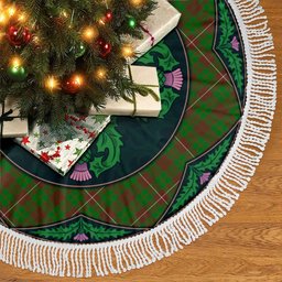 ScotsTee Shop Scottish MacKinnon Hunting Modern Clan Scottish Thistle Flower Round Leaf Tartan Christmas Tree Skirt