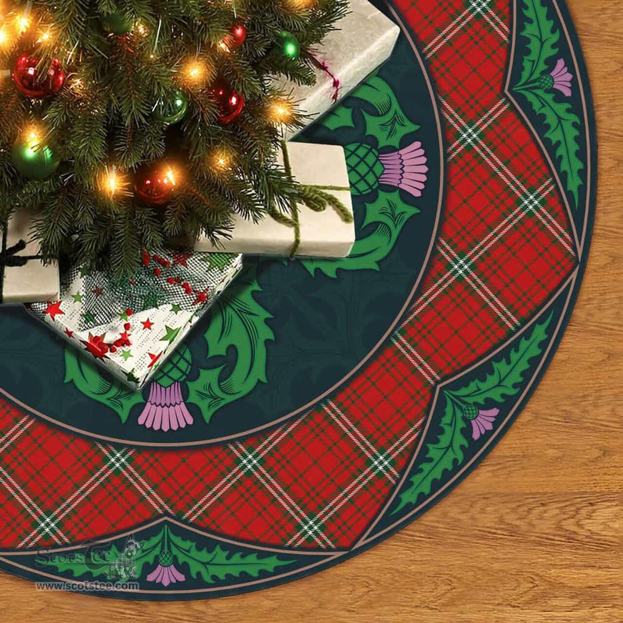 ScotsTee Shop Scottish MacLay Modern Clan Scottish Thistle Flower Round Leaf Tartan Christmas Tree Skirt