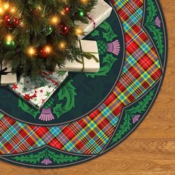 ScotsTee Shop Scottish Ogilvie Clan Scottish Thistle Flower Round Leaf Tartan Christmas Tree Skirt