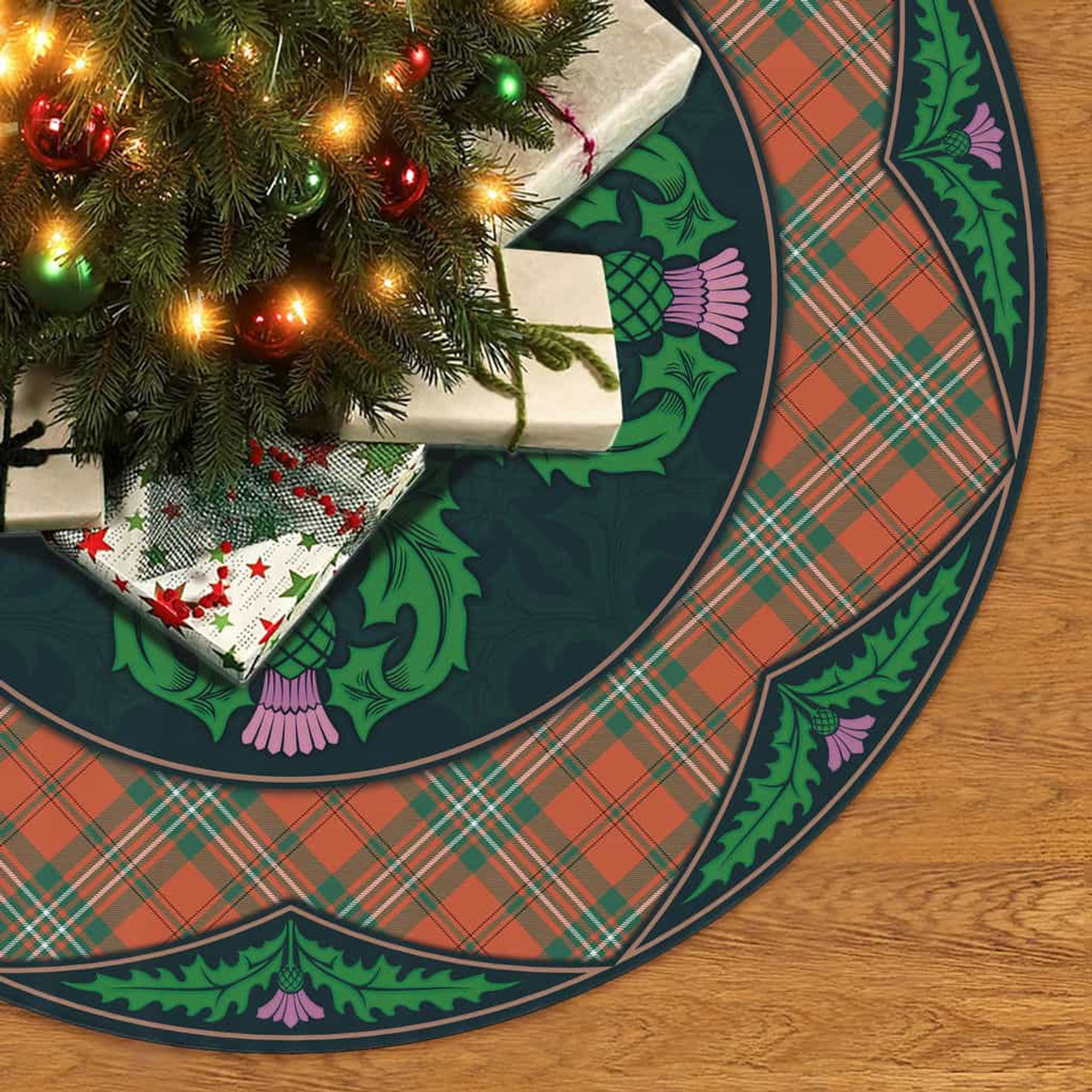 ScotsTee Shop Scottish Scott Ancient Clan Scottish Thistle Flower Round Leaf Tartan Christmas Tree Skirt