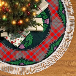 ScotsTee Shop Scottish Moubray Clan Scottish Thistle Flower Round Leaf Tartan Christmas Tree Skirt