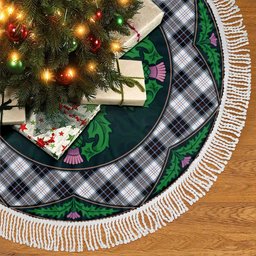 ScotsTee Shop Scottish MacRae Dress Modern Clan Scottish Thistle Flower Round Leaf Tartan Christmas Tree Skirt
