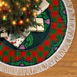 ScotsTee Shop Scottish Moncrieffe Clan Scottish Thistle Flower Round Leaf Tartan Christmas Tree Skirt