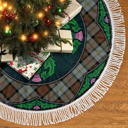 ScotsTee Shop Scottish MacLeod of Harris Weathered Clan Scottish Thistle Flower Round Leaf Tartan Christmas Tree Skirt