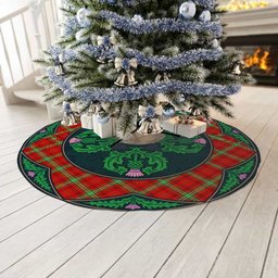ScotsTee Shop Scottish Morrison Red Modern Clan Scottish Thistle Flower Round Leaf Tartan Christmas Tree Skirt