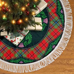 ScotsTee Shop Scottish MacLean of Duart Modern Clan Scottish Thistle Flower Round Leaf Tartan Christmas Tree Skirt