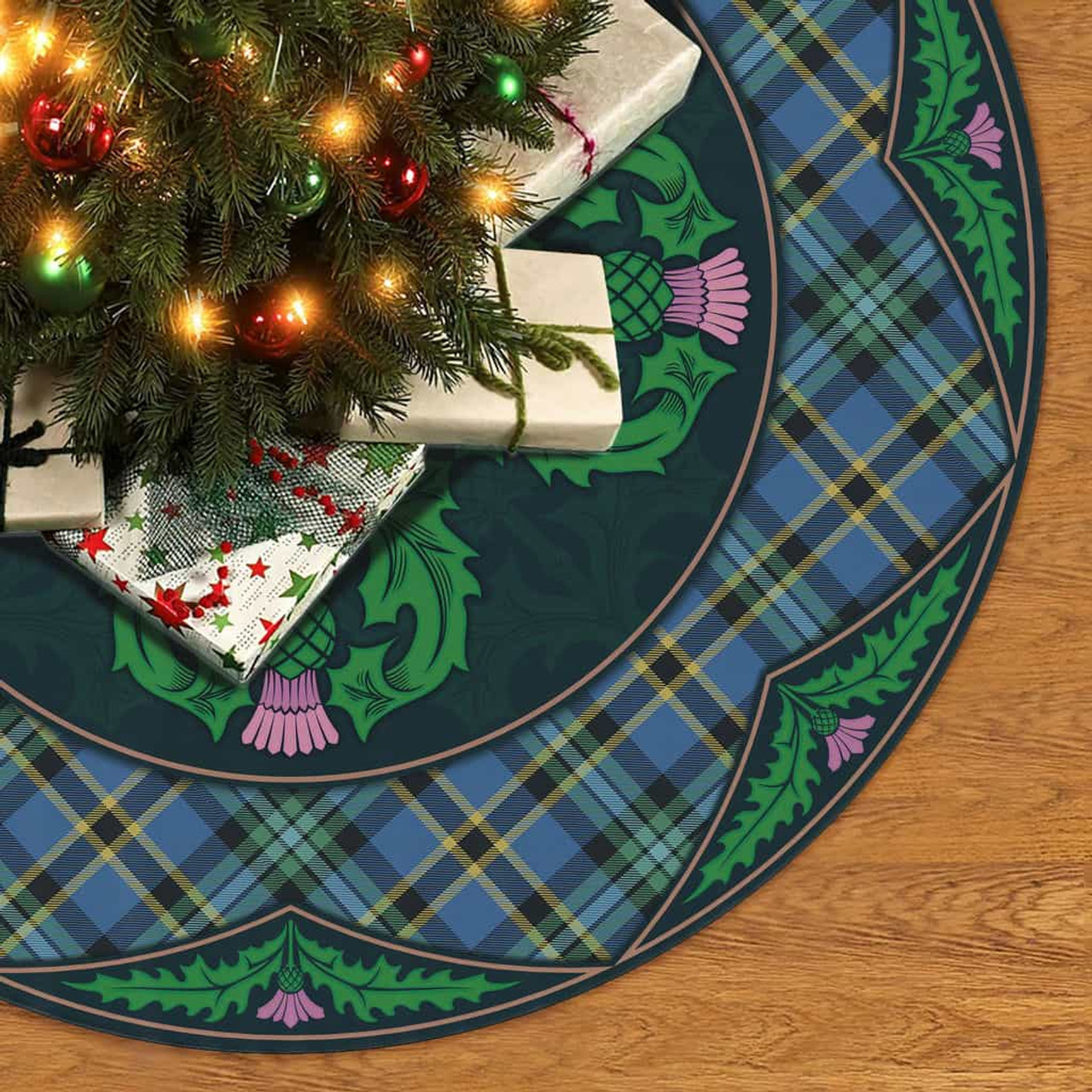ScotsTee Shop Scottish Weir Ancient Clan Scottish Thistle Flower Round Leaf Tartan Christmas Tree Skirt
