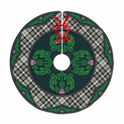 ScotsTee Shop Scottish Scott Black & White Ancient Clan Scottish Thistle Flower Round Leaf Tartan Christmas Tree Skirt