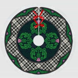 ScotsTee Shop Scottish Scott Black & White Ancient Clan Scottish Thistle Flower Round Leaf Tartan Christmas Tree Skirt