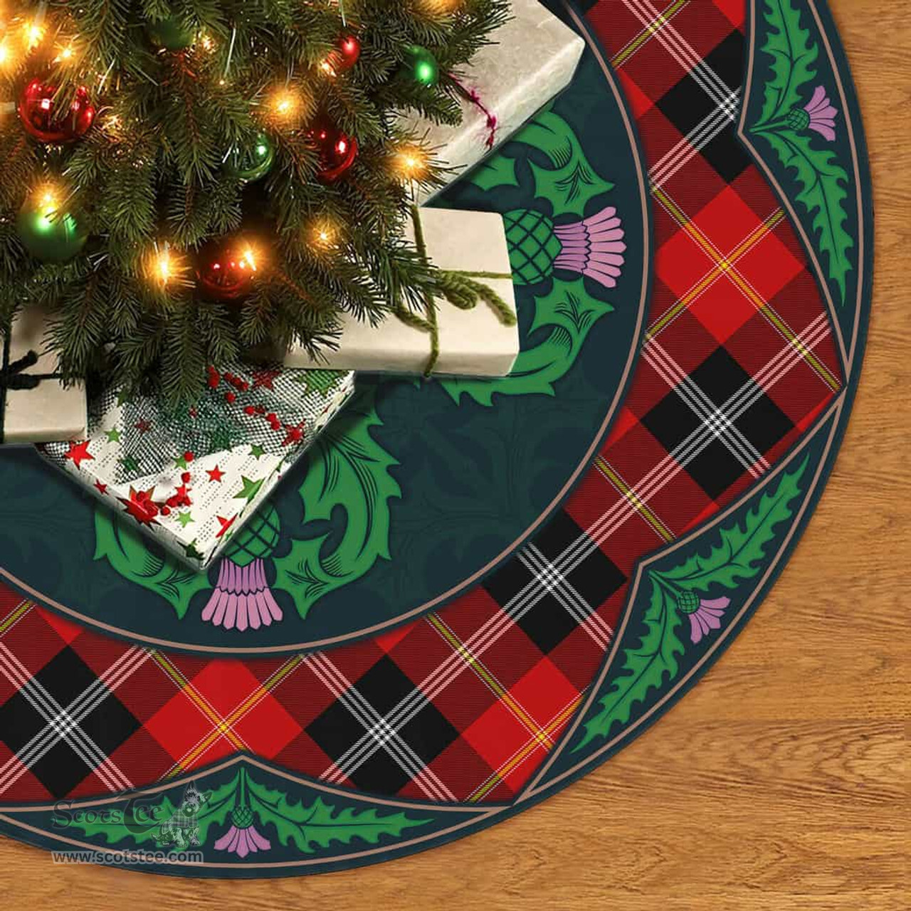 ScotsTee Shop Scottish Marjoribanks Clan Scottish Thistle Flower Round Leaf Tartan Christmas Tree Skirt