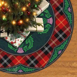 ScotsTee Shop Scottish Marjoribanks Clan Scottish Thistle Flower Round Leaf Tartan Christmas Tree Skirt