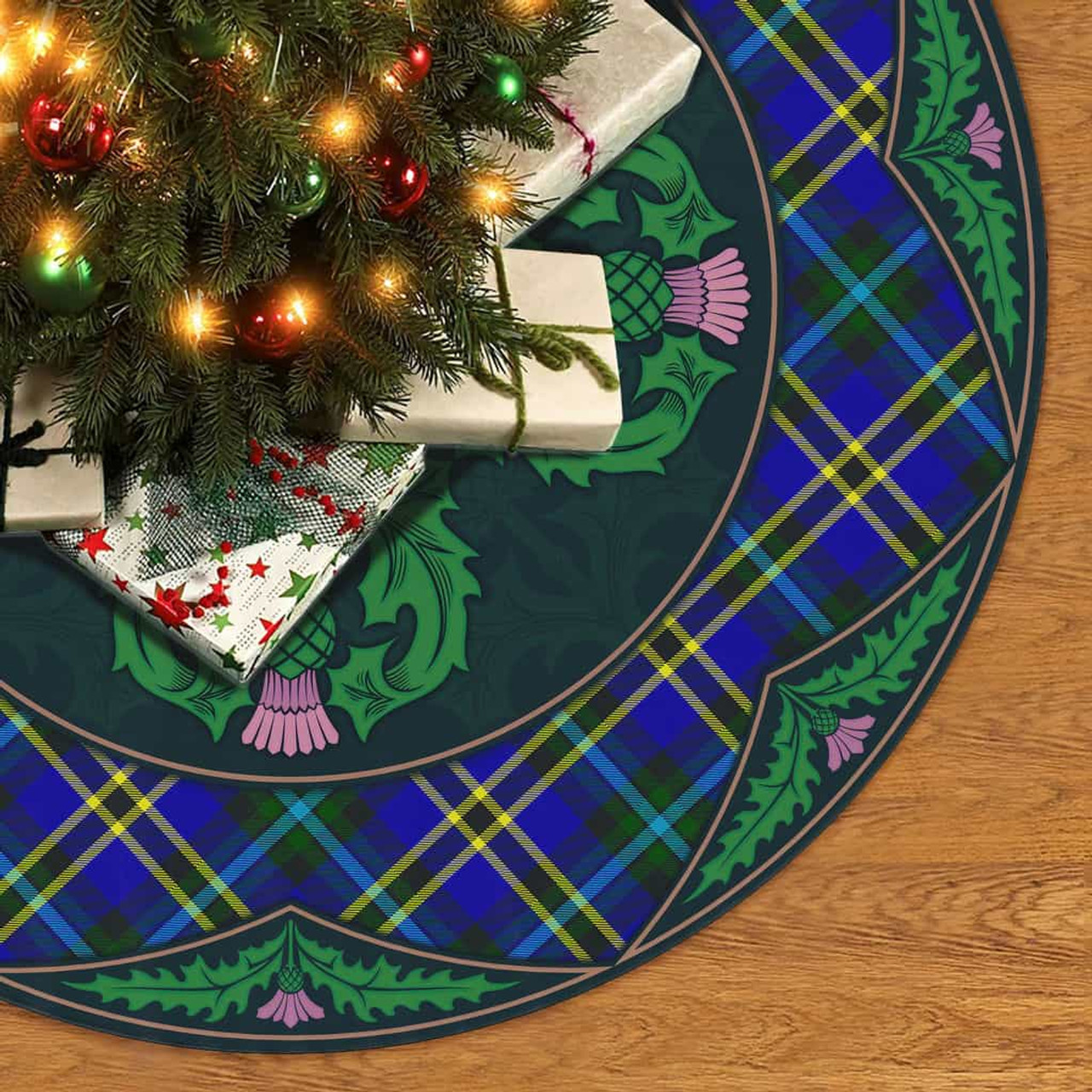 ScotsTee Shop Scottish Weir Modern Clan Scottish Thistle Flower Round Leaf Tartan Christmas Tree Skirt