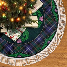 ScotsTee Shop Scottish MacRae Hunting Modern Clan Scottish Thistle Flower Round Leaf Tartan Christmas Tree Skirt