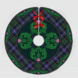 ScotsTee Shop Scottish MacRae Hunting Modern Clan Scottish Thistle Flower Round Leaf Tartan Christmas Tree Skirt