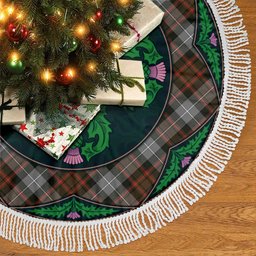ScotsTee Shop Scottish MacRae Hunting Weathered Clan Scottish Thistle Flower Round Leaf Tartan Christmas Tree Skirt