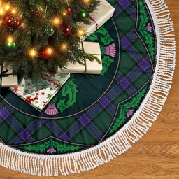 ScotsTee Shop Scottish Sinclair Hunting Modern Clan Scottish Thistle Flower Round Leaf Tartan Christmas Tree Skirt