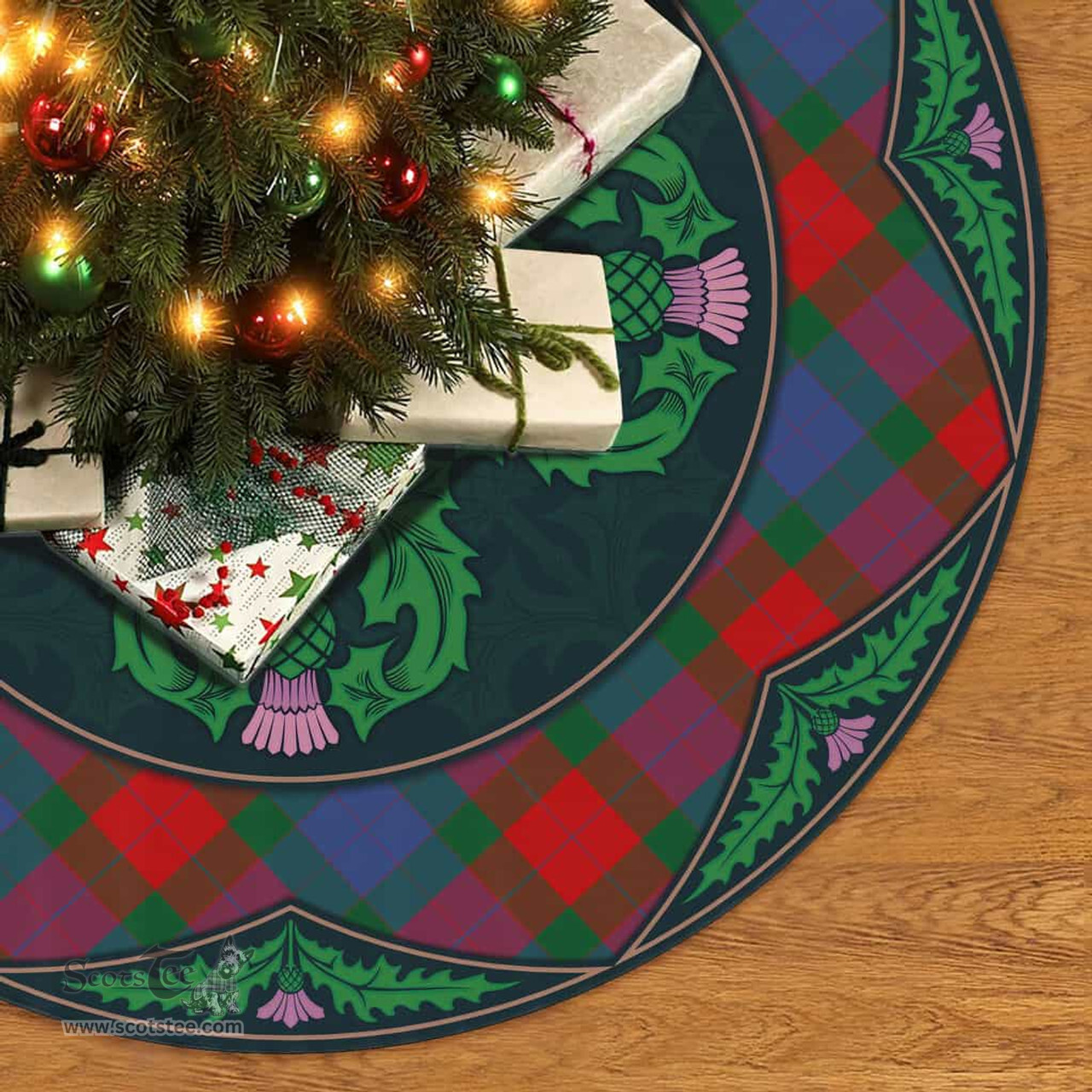 ScotsTee Shop Scottish Mar Clan Scottish Thistle Flower Round Leaf Tartan Christmas Tree Skirt