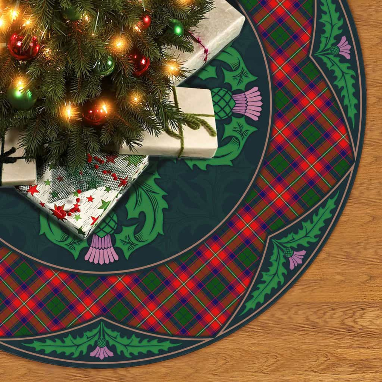 ScotsTee Shop Scottish Roxburgh District Clan Scottish Thistle Flower Round Leaf Tartan Christmas Tree Skirt