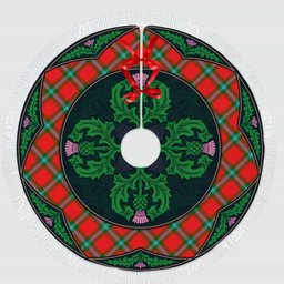 ScotsTee Shop Scottish MacLaine of Loch Buie Clan Scottish Thistle Flower Round Leaf Tartan Christmas Tree Skirt
