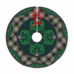 ScotsTee Shop Scottish Menzies Black & White Ancient Clan Scottish Thistle Flower Round Leaf Tartan Christmas Tree Skirt