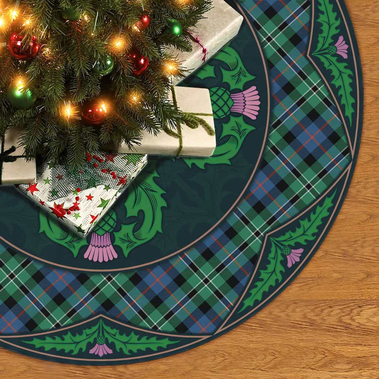 ScotsTee Shop Scottish Rose Hunting Ancient Clan Scottish Thistle Flower Round Leaf Tartan Christmas Tree Skirt