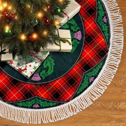 ScotsTee Shop Scottish MacIver Modern Clan Scottish Thistle Flower Round Leaf Tartan Christmas Tree Skirt