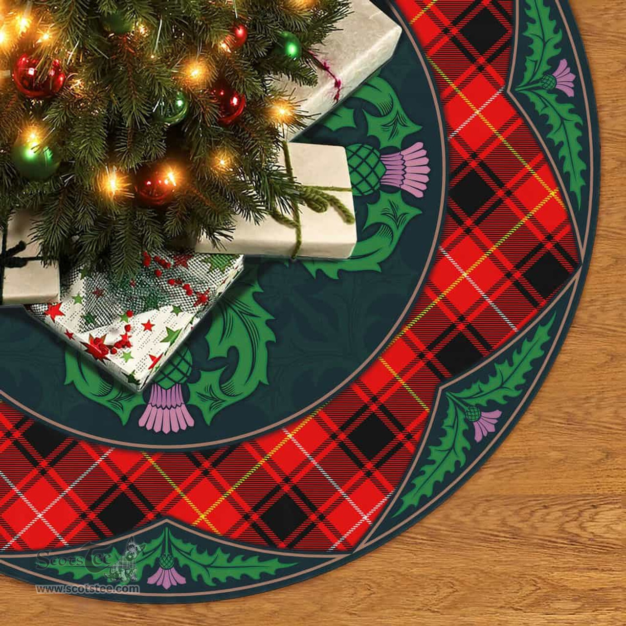 ScotsTee Shop Scottish MacIver Modern Clan Scottish Thistle Flower Round Leaf Tartan Christmas Tree Skirt