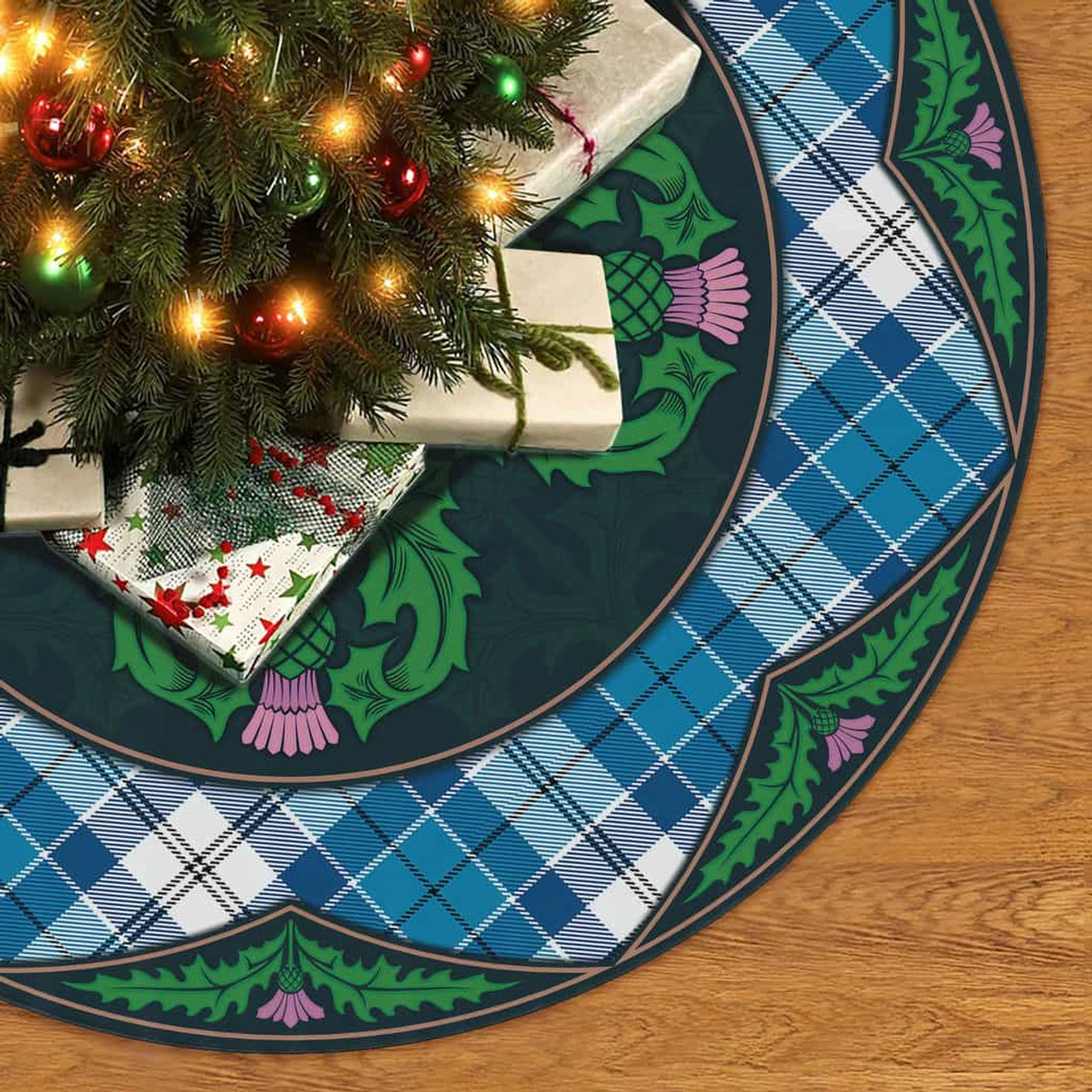ScotsTee Shop Scottish Roberton Clan Scottish Thistle Flower Round Leaf Tartan Christmas Tree Skirt