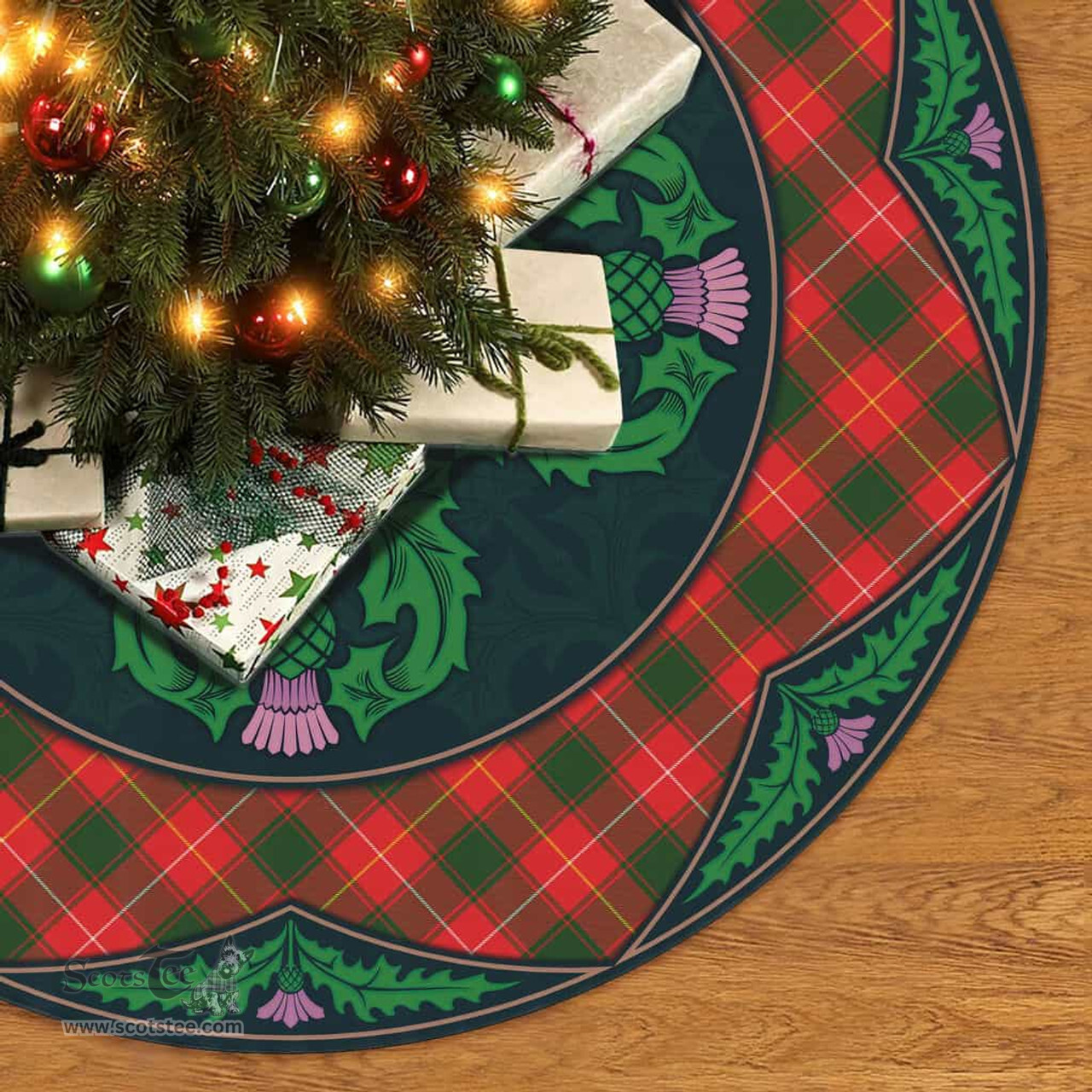 ScotsTee Shop Scottish MacFie Clan Scottish Thistle Flower Round Leaf Tartan Christmas Tree Skirt