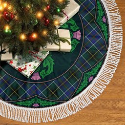 ScotsTee Shop Scottish MacInnes Modern Clan Scottish Thistle Flower Round Leaf Tartan Christmas Tree Skirt