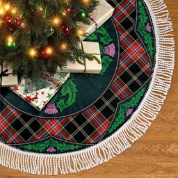 ScotsTee Shop Scottish Norwegian Night Clan Scottish Thistle Flower Round Leaf Tartan Christmas Tree Skirt