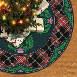 ScotsTee Shop Scottish Norwegian Night Clan Scottish Thistle Flower Round Leaf Tartan Christmas Tree Skirt