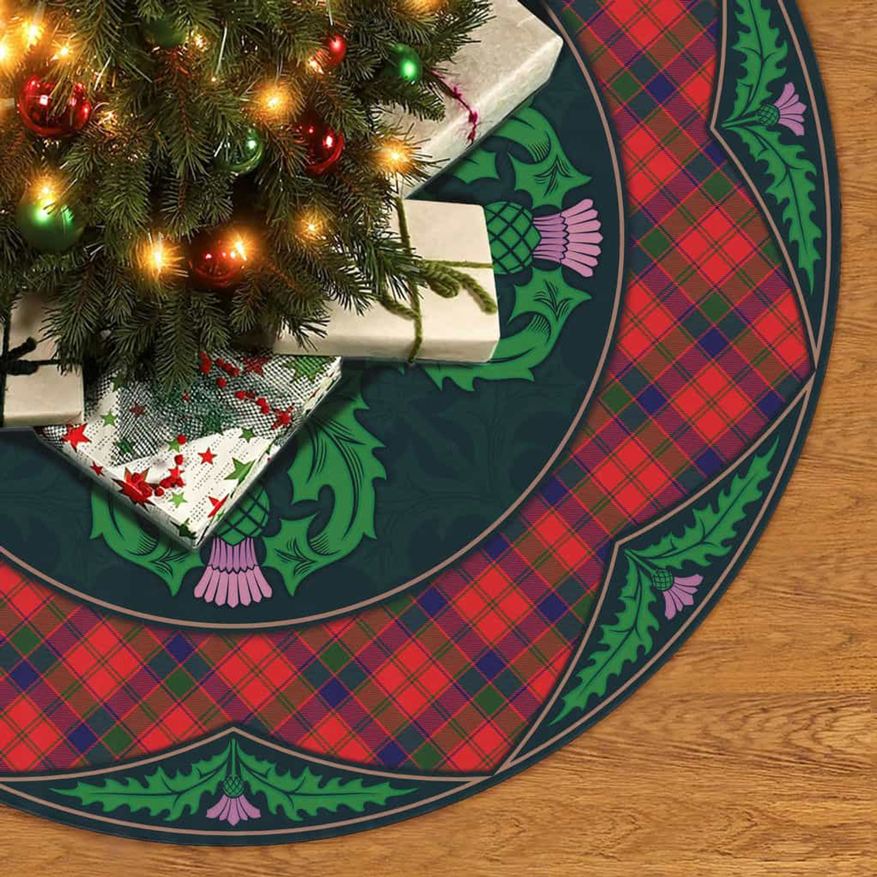 ScotsTee Shop Scottish Robertson Modern Clan Scottish Thistle Flower Round Leaf Tartan Christmas Tree Skirt