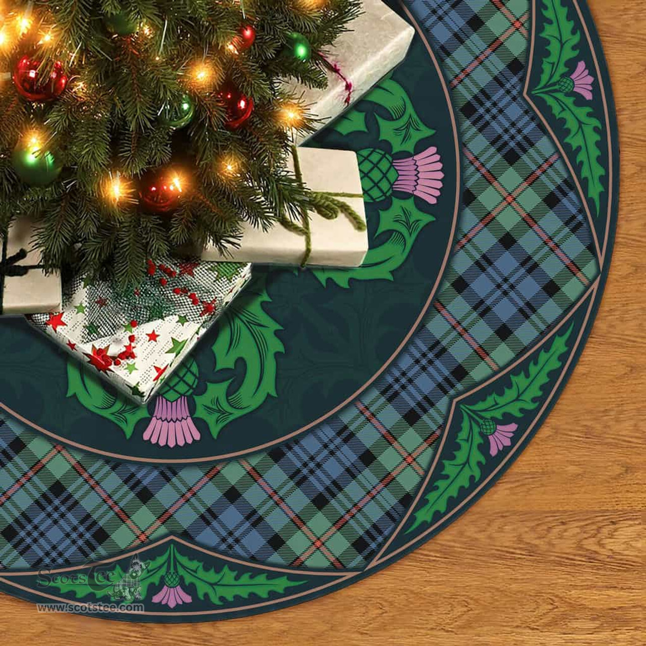 ScotsTee Shop Scottish MacKinlay Ancient Clan Scottish Thistle Flower Round Leaf Tartan Christmas Tree Skirt