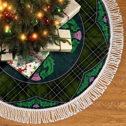 ScotsTee Shop Scottish MacLean Hunting Clan Scottish Thistle Flower Round Leaf Tartan Christmas Tree Skirt