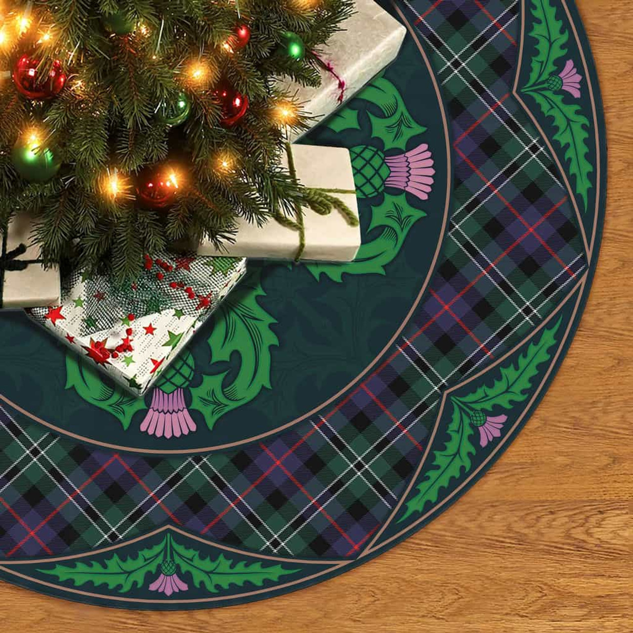 ScotsTee Shop Scottish Rose Hunting Modern Clan Scottish Thistle Flower Round Leaf Tartan Christmas Tree Skirt