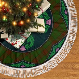 ScotsTee Shop Scottish Maxwell Hunting Clan Scottish Thistle Flower Round Leaf Tartan Christmas Tree Skirt