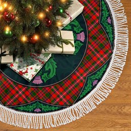 ScotsTee Shop Scottish MacKinnon Modern Clan Scottish Thistle Flower Round Leaf Tartan Christmas Tree Skirt