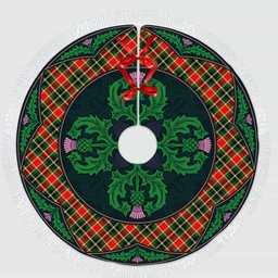 ScotsTee Shop Scottish MacLachlan Hunting Modern Clan Scottish Thistle Flower Round Leaf Tartan Christmas Tree Skirt